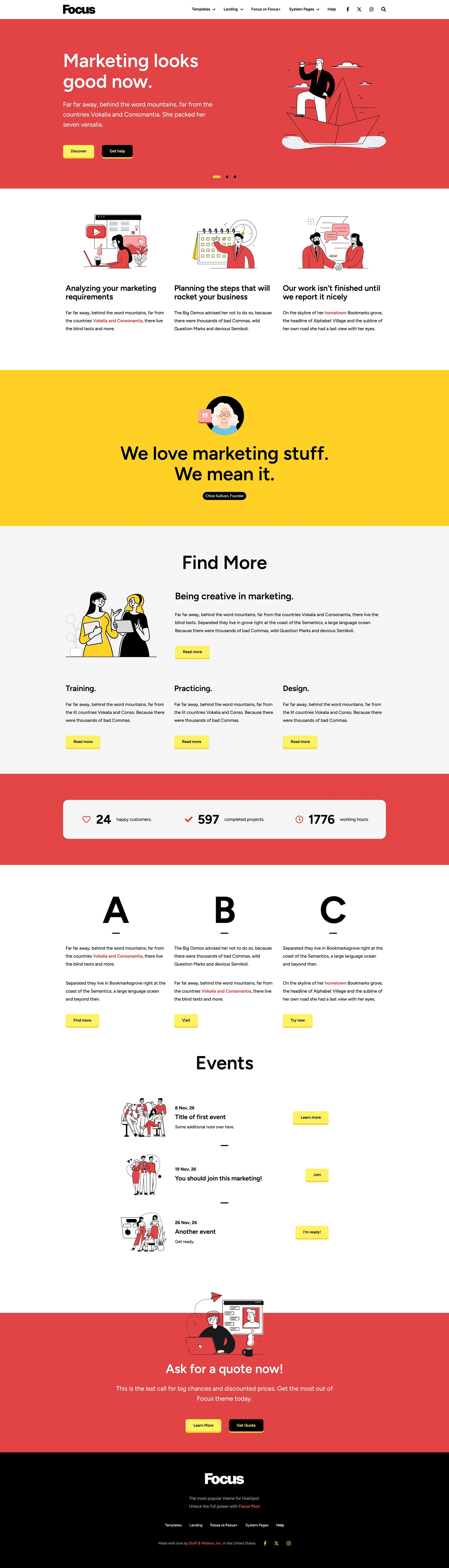 Focus theme "Home" template view.