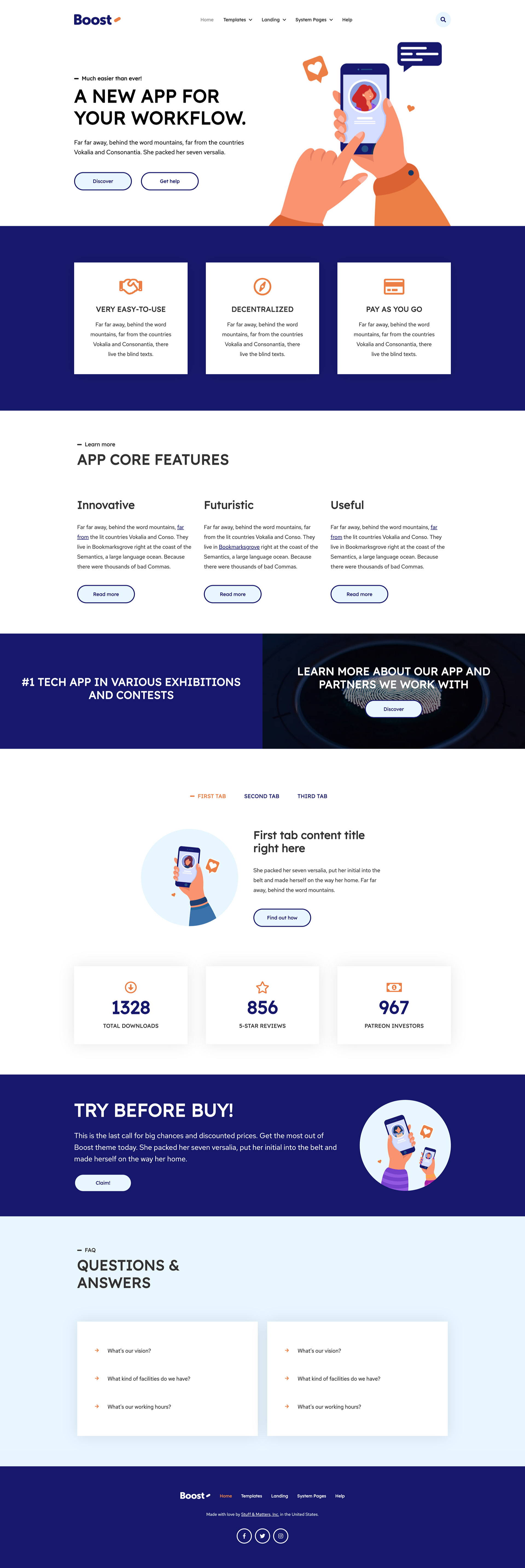 Boost theme "Home" template view.