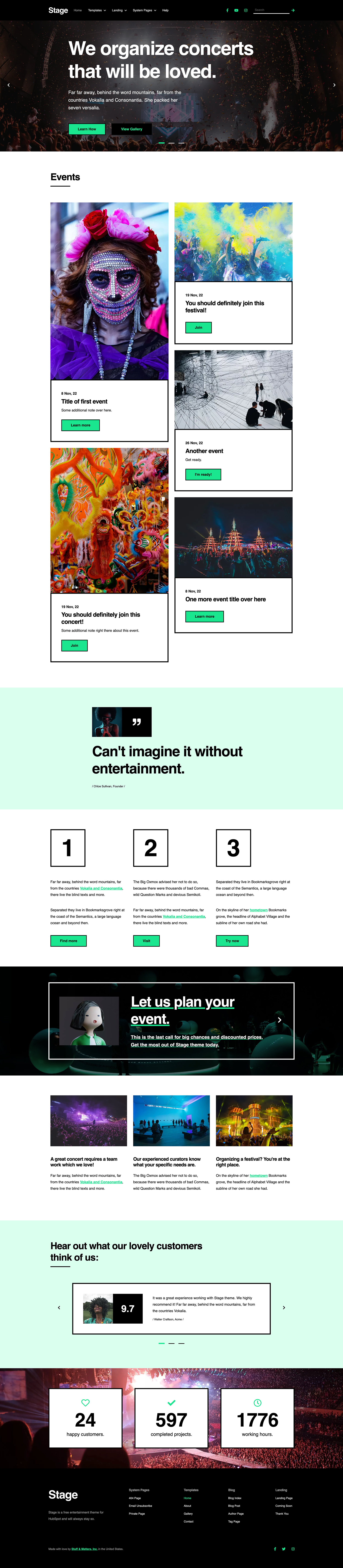Stage theme "Home" template view.